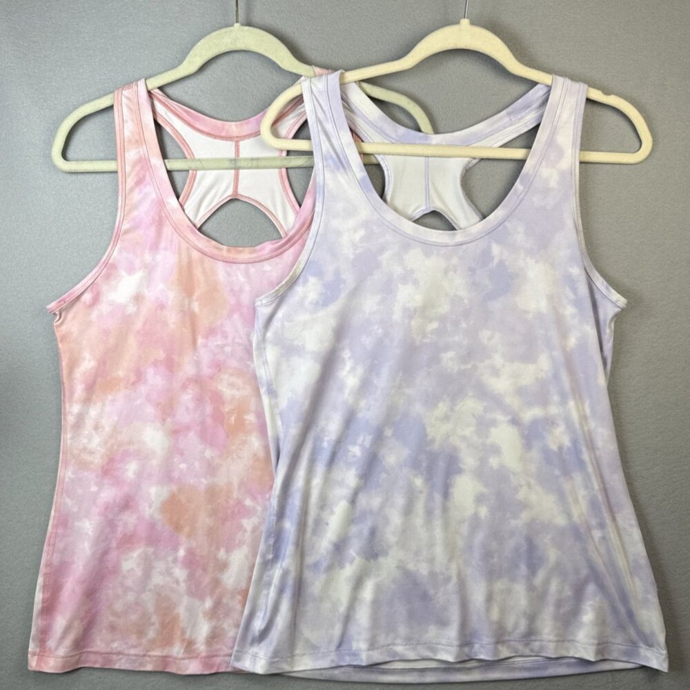 Athleta Soft Tie-Dye Racerback Tanks in Pink & Lavender